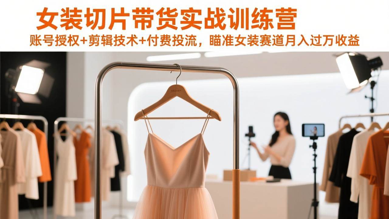 (2.10)女装切片带货实战训练营，账号授权+剪辑技术+付费投流，瞄准女装赛道月入过万收益