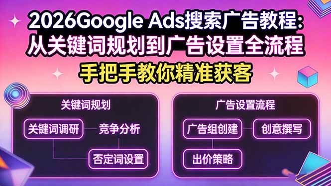 (3.15)2026Google Ads搜索广告教程：从关键词规划到广告设置全流程，手把手教你精准获客