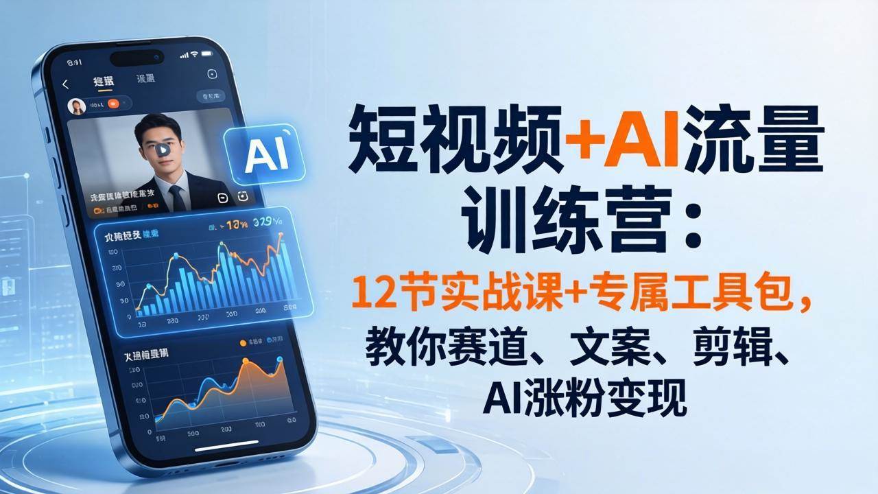 (4.18)短视频+AI流量训练营：12节实战课+专属工具包，教你赛道、文案、剪辑、AI涨粉变现
