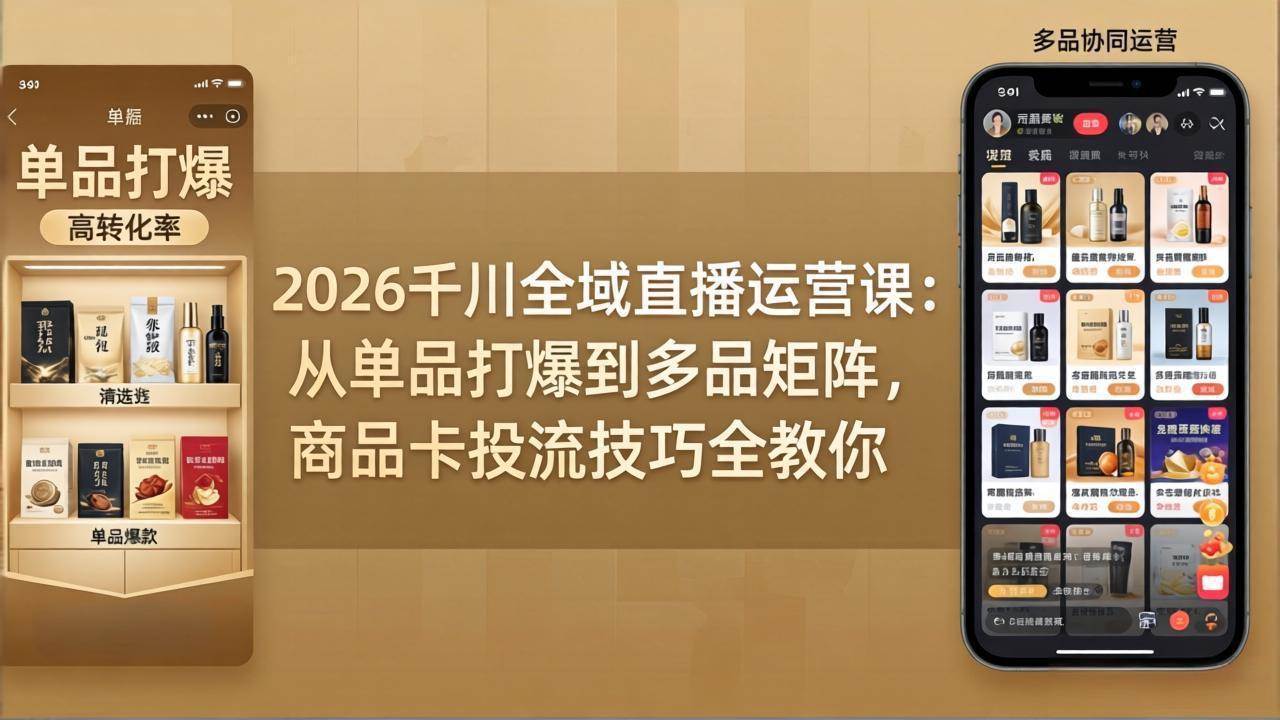 (4.15)2026千川全域直播运营课：从单品打爆到多品矩阵，商品卡投流技巧全教你