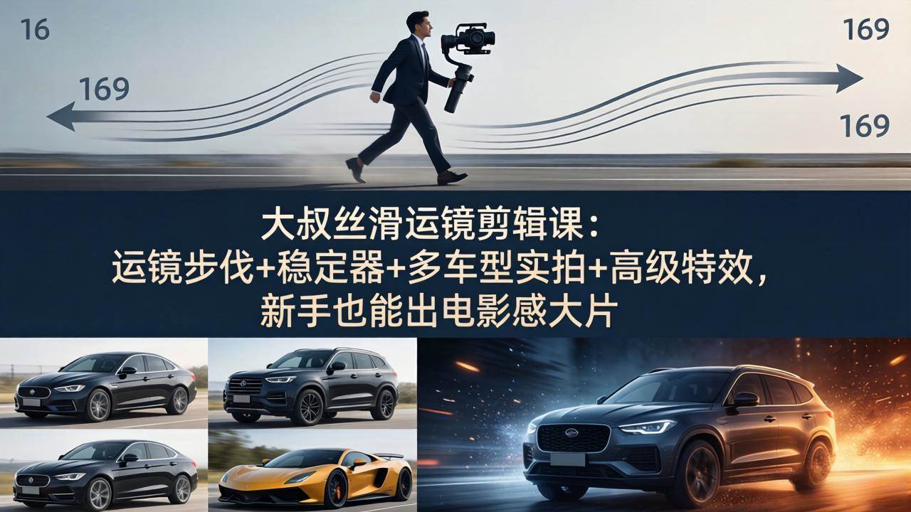 (4.14)大叔丝滑运镜剪辑课：运镜步伐+稳定器+多车型实拍+高级特效，新手也能出电影感大片