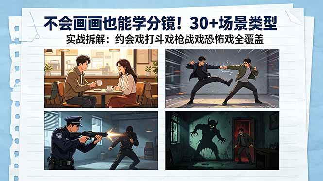 (5.25)不会画画也能学分镜！30+场景类型实战拆解：约会戏打斗戏枪战戏恐怖戏全覆盖
