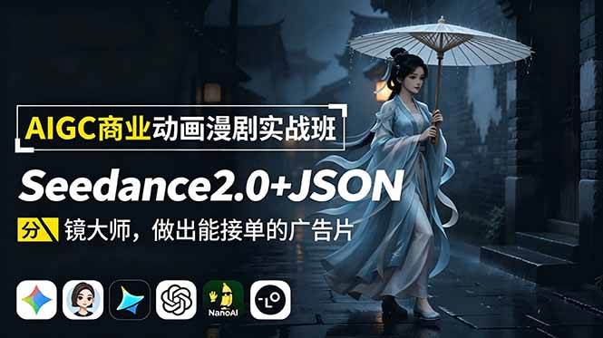 (6.13)AIGC商业动画漫剧实战班：Seedance2.0+JSON分镜大师，做出能接单的广告片