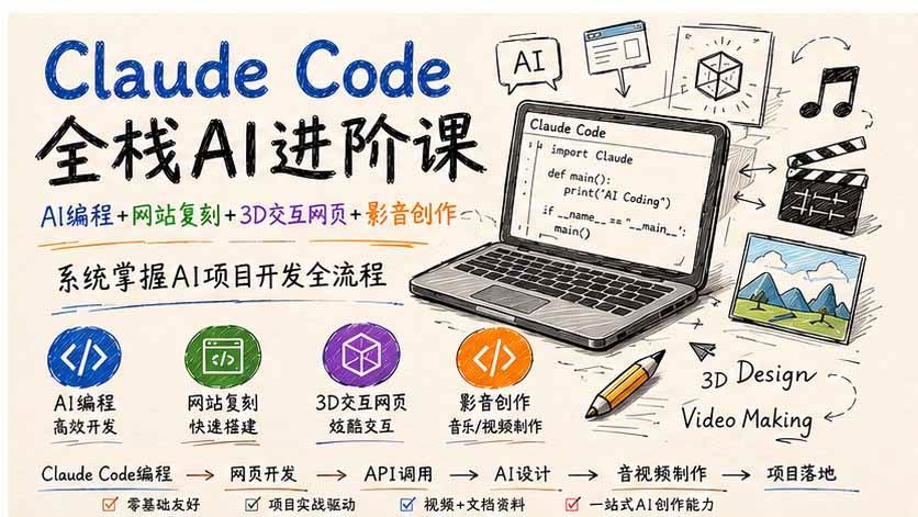 (9.02)Claude Code全栈AI进阶课-更新；AI编程+网站复刻+3D交互网页+影音创作，系统掌握AI项目开发全流程