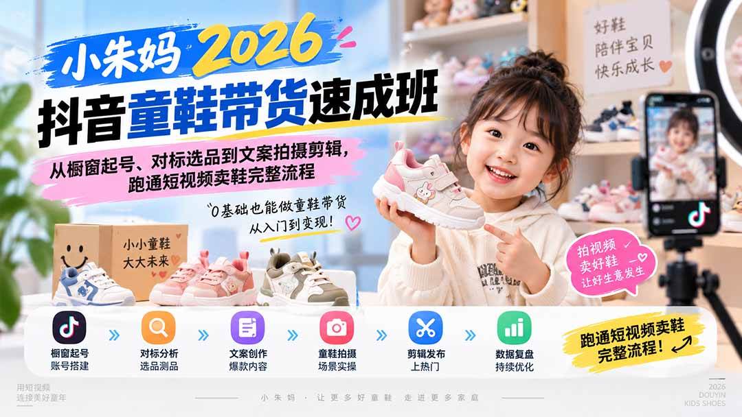 (9.06)小朱妈2026抖音童鞋带货速成班：从橱窗起号、对标选品到文案拍摄剪辑，跑通短视频卖鞋完整流程