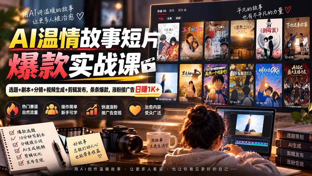 (9.16)AI温情故事短片爆款实战课-更新｜选题+剧本+分镜+视频生成+剪辑发布，条条爆款，涨粉接广告日赚1K+