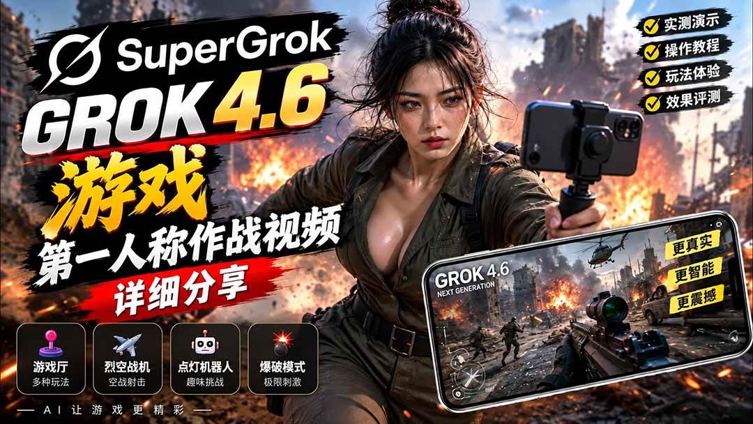 (9.17)Grok 4.6 也能做游戏？第一人称作战视频实测｜玩法详细讲解