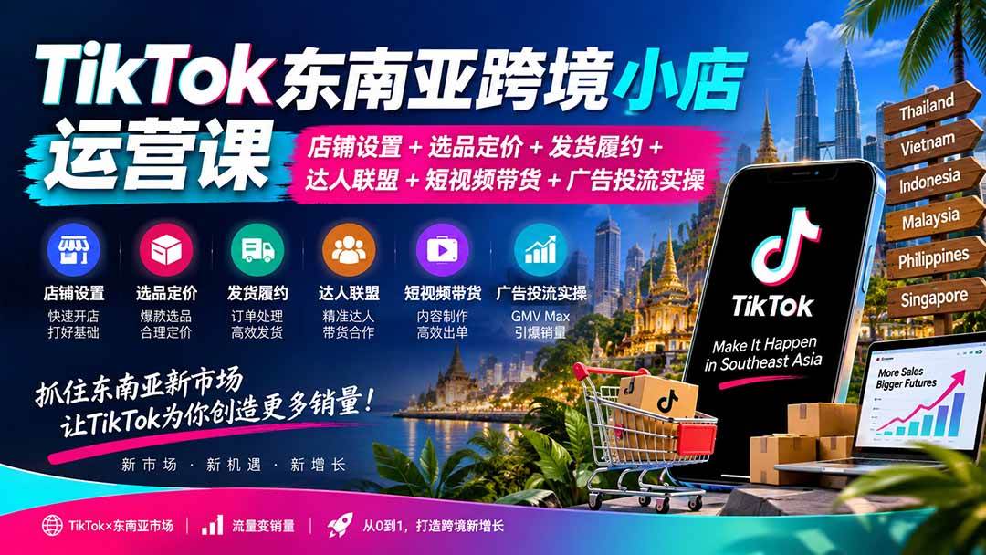 (9.16)TikTok东南亚跨境小店运营课：店铺设置+选品定价+发货履约+达人联盟+短视频带货+广告投流实操
